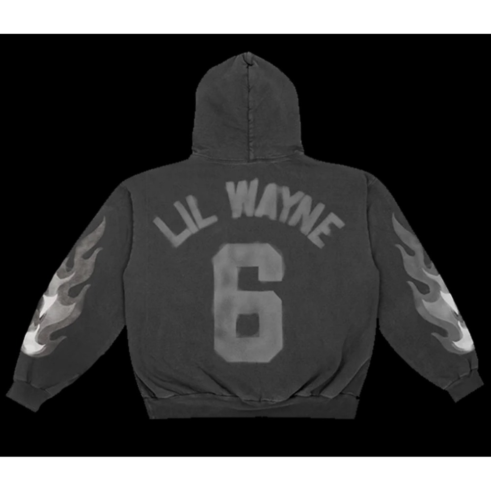Black Lil Wayne Graphic Fleur-de-Lis Pullover Hoodie VI - Picture 7 of 9
